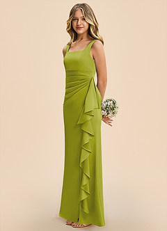 Azazie Adrienne Junior Lemongrass Sheath Pleated Stretch Satin Dress image5