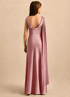 Azazie Sanah Girls Formal Robe Demoiselle D'honneur Fillette Robe Trapèze en Satin extensible Plissée Rose Poussiéreuse image2