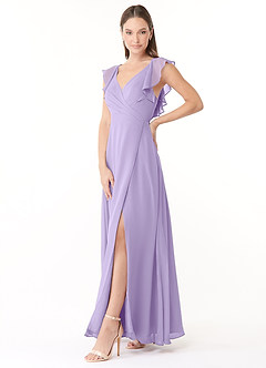 Azazie Yoko Bridesmaid Dresses Lilac A-Line Ruched Chiffon Dress image3