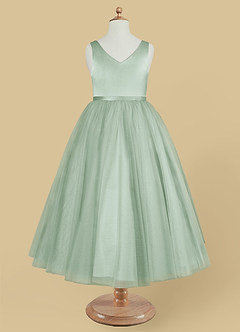 Azazie Marybell Flower Girl Dresses Agave A-Line Bow Tulle Dress image5