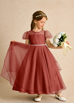 Azazie Duckie Flower Girl Dresses Terracotta Ball-Gown Pleated Tulle Dress image3