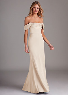 Azazie Saige Vestidos de damas de honor Vestido de Alabastro Blanco de Satén Elástico de Corte Recto con Vestidos sin tirantes image5