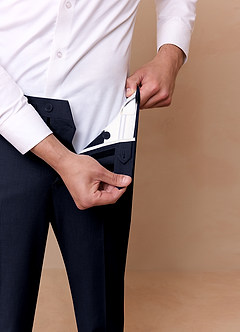 front Savile Navy Blue Wool Blend Dress Pants