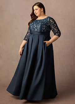 Azazie Delphi Kleider für die Brautmutter A-Linie Pailletten Spitze Kleid Dunkelmarine Taubenblau image3