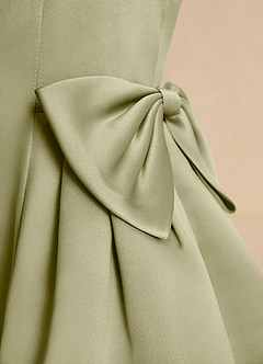 Azazie Macaroon Abiti da Ragazza di Fiori Abito Principessa in Raso Opaco Fiocco Verde Muschio image6