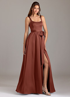 Azazie Elliott Bridesmaid Dresses Auburn A-Line with Pockets Stretch Satin Dress image1