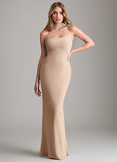 Azazie Lusinda Robes de demoiselle d'honneur Robe Sirène Convertible en Mousseline de soie Épaule décolletée Taupe image1