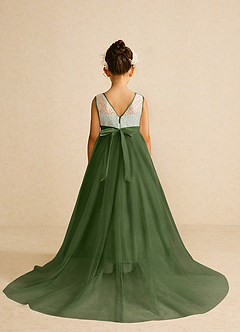 Azazie Tay Flower Girl Dresses Olive A-Line Sequins Tulle Dress image2
