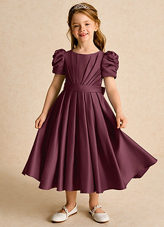 Azazie Miriam Flower Girl Dresses Cabernet Ball-Gown Pleated Matte Satin Dress image2