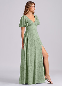 Azazie Kimber 신부 들러리 드레스 A라인 포켓이 있는 플로럴 번아웃 바닥 길이 드레스 image4