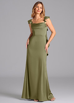 Azazie Adi Brudtärnklänningar Klä av A-Linje i Stretch Satin Plisserad Pistasch image4