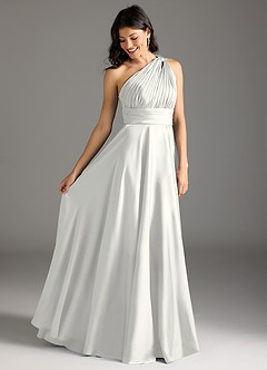 Azazie Charlize Abiti da Damigella Abito A-Line in Raso Elasticizzato Monospalla Bianco image2