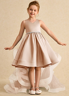 Azazie Julietta Robe Demoiselle D'honneur Fillette Robe Princesse en Tulle Convertible Rose Perle image2