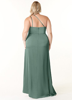 Azazie Maron Bridesmaid Dresses Eucalyptus A-Line One Shoulder Stretch Satin Dress image8