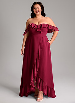 Azazie Lyra Bridesmaid Dresses Burgundy A-Line Chiffon Convertible Dress image1