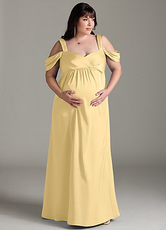 Azazie Rhea Maternity Bridesmaid Dresses A-Line Off-The-Shouler Pleated Stretch Satin Floor-Length Dress image8