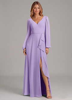 Azazie Simone Vestidos de damas de honor Vestido de Lila de Gasa de Corte en A con Manga larga image3