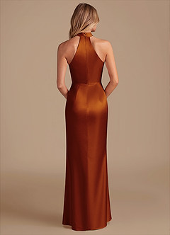 Azazie Karlotta Bridesmaid Dresses Auburn Sheath Pleated Metallic Satin Dress image2