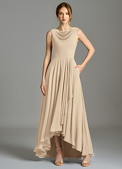 Azazie Wonderland Bridesmaid Dresses Champagne A-Line Pleated Chiffon Dress image6