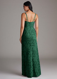 Azazie Leo Robes de demoiselle d'honneur Robe Fourreau en Blumen-Burnout Plissée Vert Foncé image2