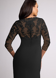 Azazie Joan Mother of the Bride Dresses Black Sheath V-Neck Lace Chiffon Dress image5
