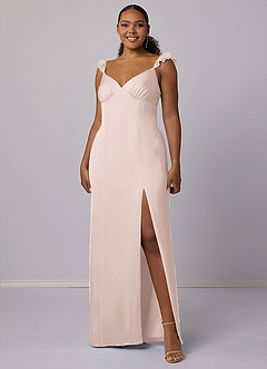 Barbie ♥ Azazie Bridesmaid Dresses Blushing Pink Sheath Stretch Satin Dress image9