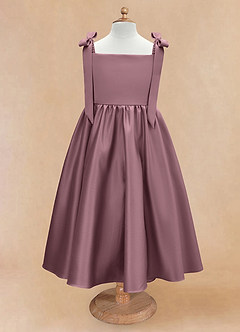 Azazie Chelsie Flower Girl Dresses Vintage Mauve A-Line Bow Matte Satin Dress image5