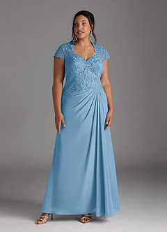 Azazie Junie Mère de la mariée Robes Robe Trapèze en Mousseline de soie Dentelle Acier Bleuté image7