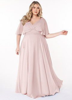 Azazie Pamela Bridesmaid Dresses Blushing Pink A-Line V-Neck Pleated Chiffon Dress image8