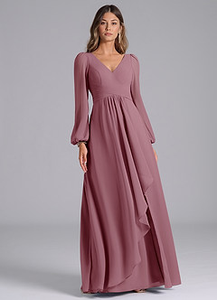 Azazie Liah Bridesmaid Dresses Vintage Mauve A-Line Long Sleeve Chiffon Dress image3