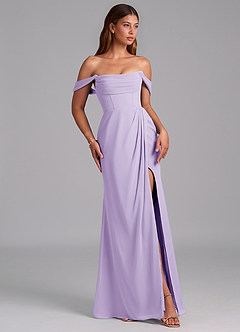 Azazie Johana Bridesmaid Dresses Lilac Mermaid Off the Shoulder Chiffon Convertible Dress image6