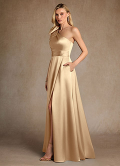 Azazie Easton vestidos de madre de la novia Vestido de Champán de Satén Elástico de Corte en A con Hombro unilateral image2