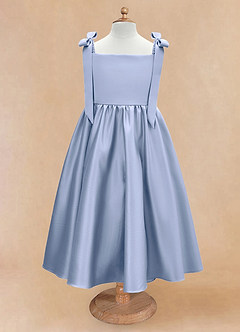 Azazie Chelsie Flower Girl Dresses Ice A-Line Bow Matte Satin Dress image5