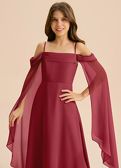 Azazie Moana Junior Linia A Pofałdowany Szyfon Długość podłogi Młodsza druhna Sukienka image7