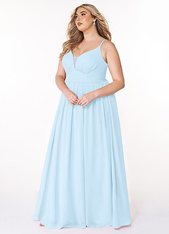 Azazie Rayna Abiti da Damigella Abito A-Line in Chiffon con Scollo a V a Pieghe Azzurro image9