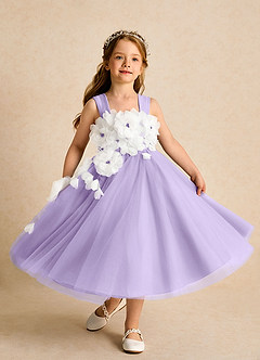 Azazie Dovey Abiti da Ragazza di Fiori Abito Principessa in Tulle Fiocco Lilla image4