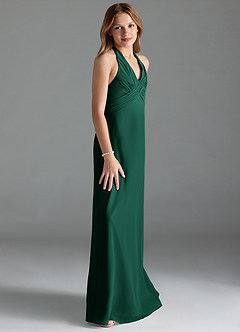 Azazie Tessie Junior Emerald A-Line Pleated Chiffon Dress image4