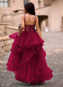 Dreama Burgundy Lace Corset Ruffle Prom Dress image2