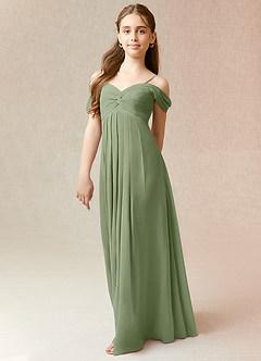 Azazie Kaitlynn Junior Pistachio A-Line Off the Shoulder Chiffon Dress image4