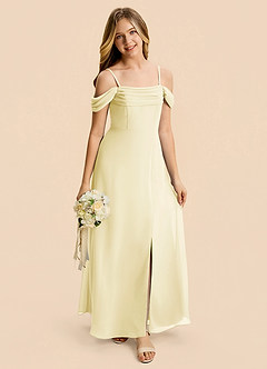 Azazie Lilly Junior A-Linie Plissee Chiffon Kleid Zitronensorbet image7
