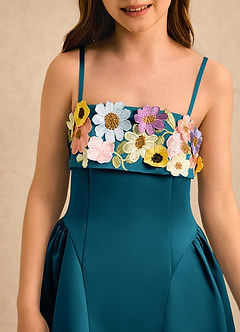 Azazie Gianna Girls Formal Jurken voor bloemenmeisjes A-Lijn Jurk van Mat Satijn Geplooide Inkt Blauw image5