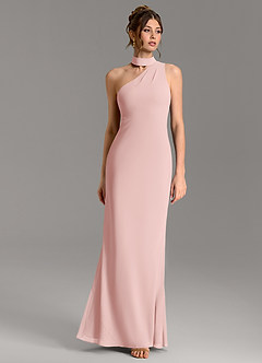 Azazie Seona Robes de demoiselle d'honneur Robe Sirène en Mousseline de soie Asymétrique Rose Poudré image3