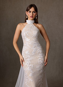 Azazie Kaiyana Suknie ślubne Osłona Wysoka Kołnierz Sznurówka Pociąg Kapliczny Sukienka image6