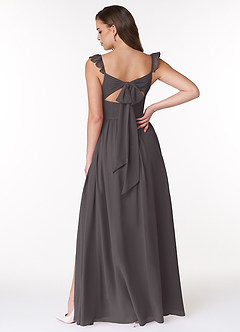 Azazie Metz Abiti da Damigella Abito A-Line in Chiffon Increspato con Scollo a Cuore Grigio Acciaio image2