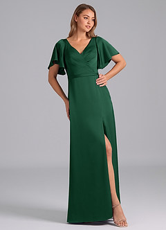 Azazie Ambrosia Vestidos de damas de honor Vestido de Verde Oscuro de Satén Elástico de Corte en A con Plisado image4