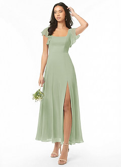 Azazie Bondi Bridesmaid Dresses Dusty Sage A-Line Ruched Chiffon Dress image1