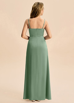 Azazie Abby Junior Robe Trapèze en Satin extensible Plissée Matcha image2