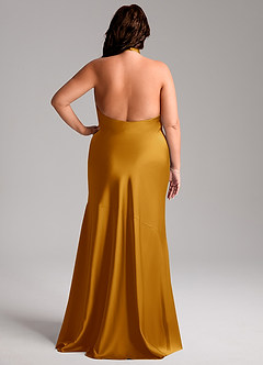 Azazie Lorena Robes de demoiselle d'honneur Robe Sirène en Satin extensible Plissée Caramel écossais image2