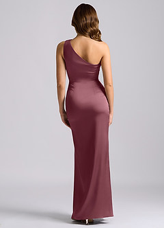 Azazie Akilah Robes de demoiselle d'honneur Robe Sirène en Satin extensible Asymétrique Rose Du Désert image2