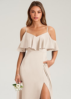 Azazie Jean Robes de demoiselle d'honneur Robe Trapèze en Satin extensible Épaule décolletée Albâtre Blanc image6